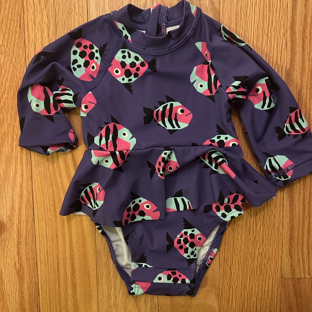 Hanna Andersson Purple Fish Print Swimsuit + Swim Diapers!